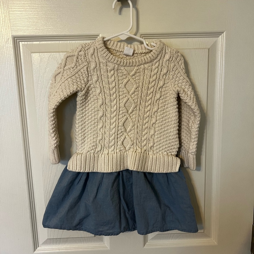 GAP Toddler Cream Cable Knit and Chambray Sweater Dress